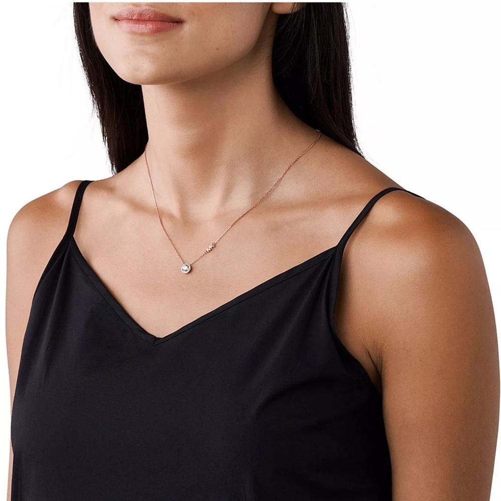 Michael Kors Rose Gold with Crystal Charm Brilliance CZ Pendant Necklace - Picture 2 of 13